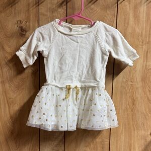 First Impressions White and Gold Tulle Polka Dot Dress